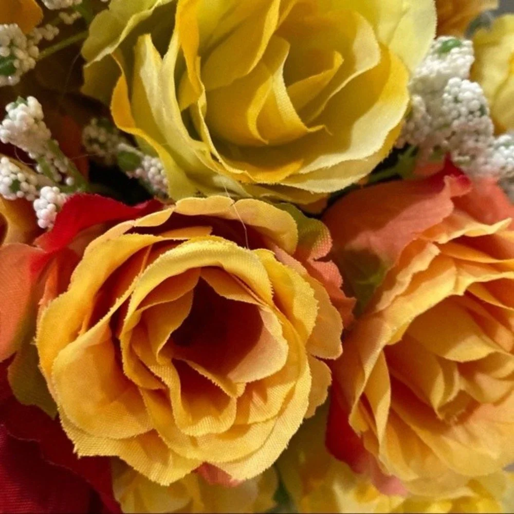 Roses Artificial Flowers Red Yellow Pink 2 Bunches 16
